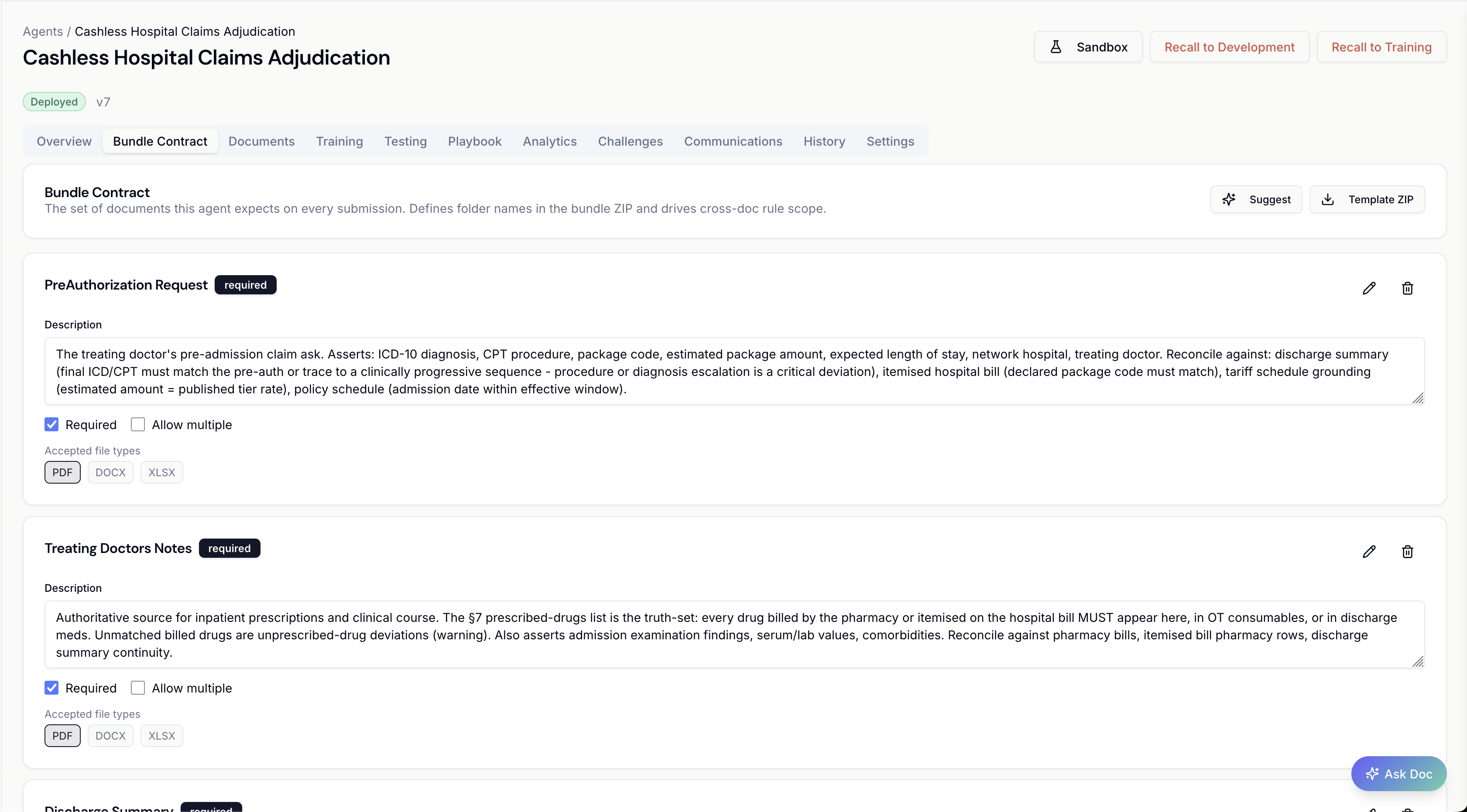 Bundle review showing slot summary and cross-document flags