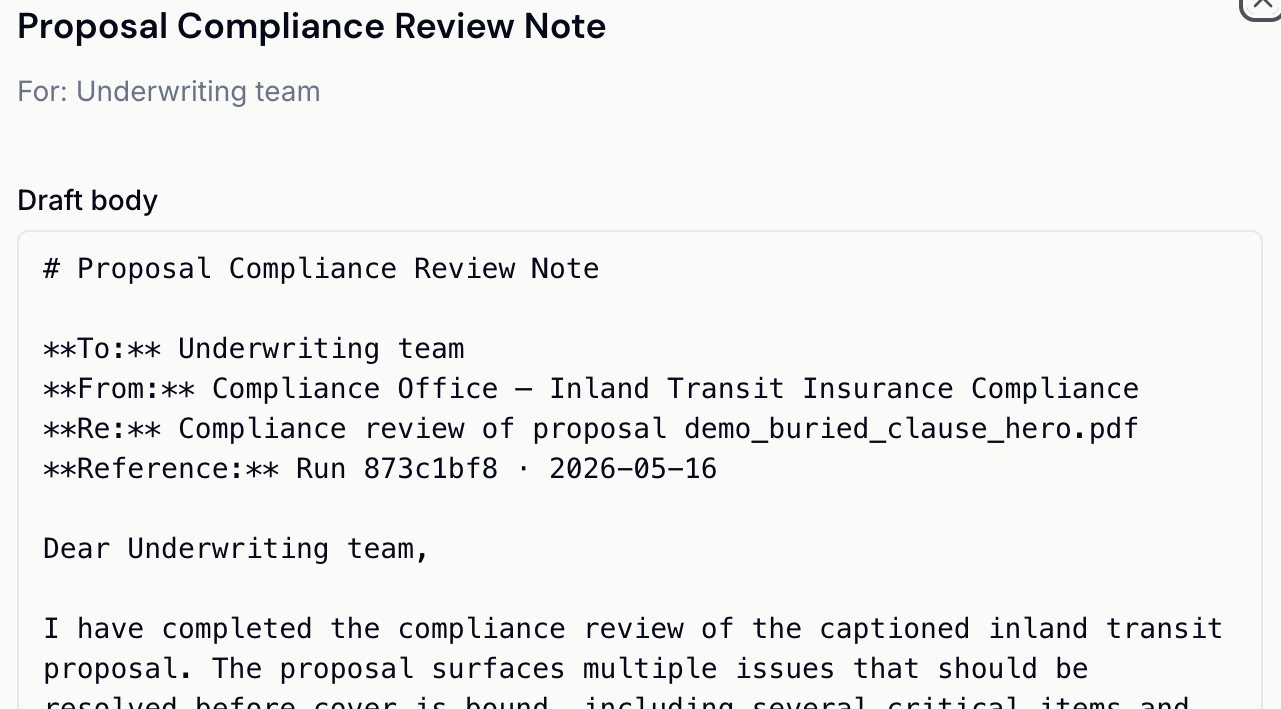 Generated communication draft ready for review